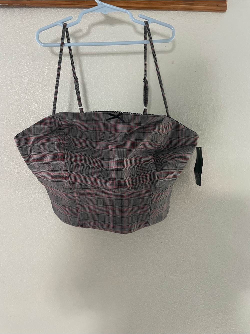 wild fable Plaid Strapless-Look Crop Top in Gray with Pink